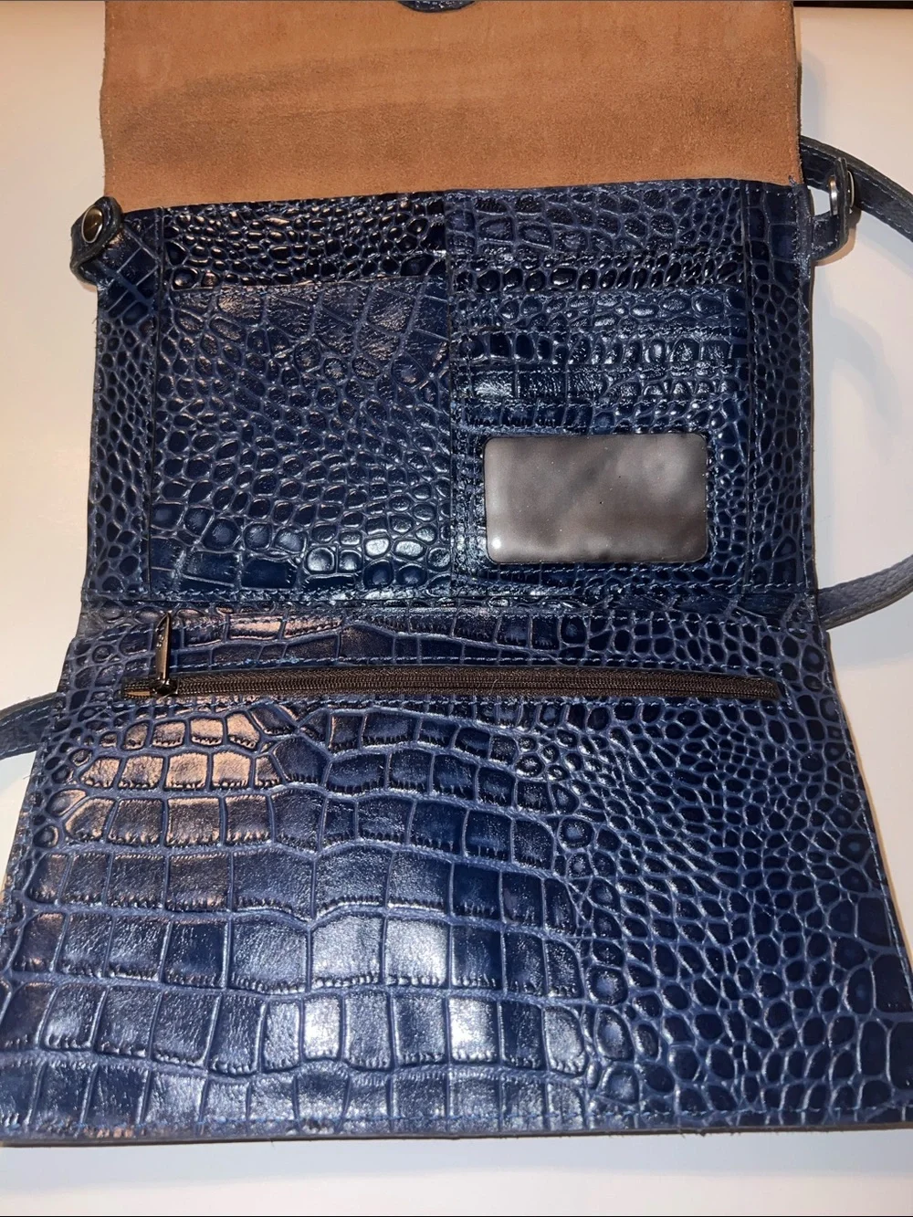 Patricia Nash Navy Croc-Embossed Leather Buckle Crossbody
